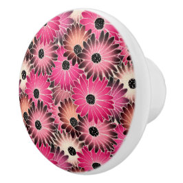 Pomo De Cerámica Daisies de Gerbera rosa y negra