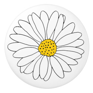 Pomo De Cerámica Daisy amarillo y blanco