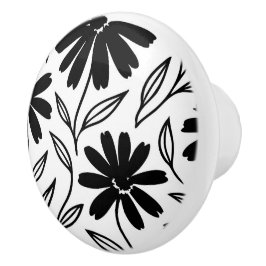 Pomo De Cerámica Dalias de Tinta Negra Blancas Boho