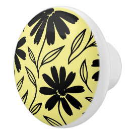 Pomo De Cerámica Dalias de tinta negra boho amarillo