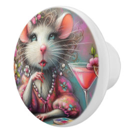 Pomo De Cerámica Dama de bonito teniendo un Martini Contemplando