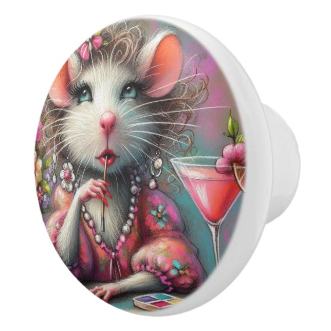 Pomo De Cerámica Dama de bonito teniendo un Martini Contemplando (Derecha)