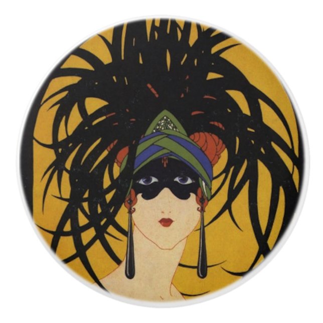 Pomo De Cerámica Dama Festiva Art Deco (Anverso)