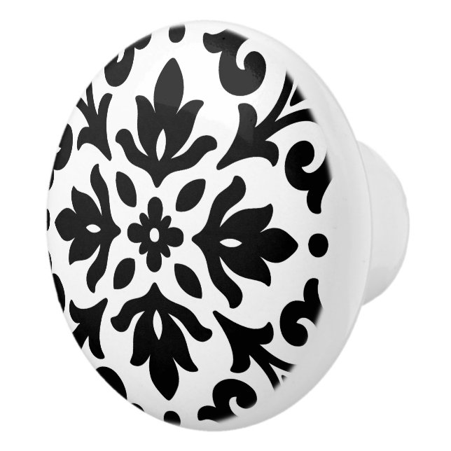 Pomo De Cerámica Damasco blanco y negro de ironlace (Derecha)