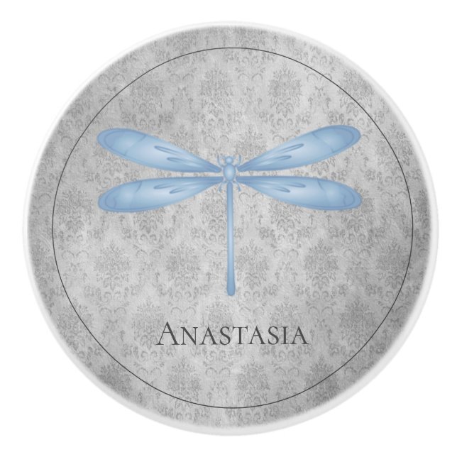 Pomo De Cerámica Damasco de la libélula azul (Anverso)