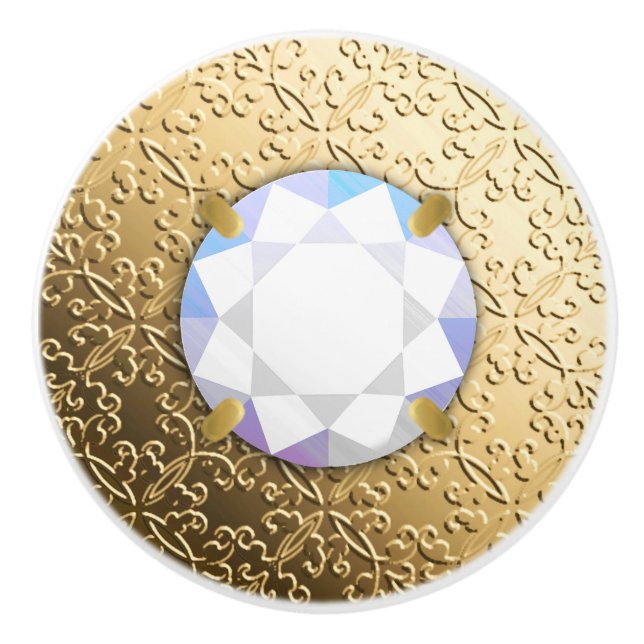 Pomo De Cerámica Damasco de oro con piedra de diamante falsa (Anverso)