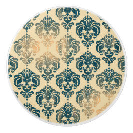 Pomo De Cerámica Damasco Glam Moderno Rústico Azul Vintage y Oro
