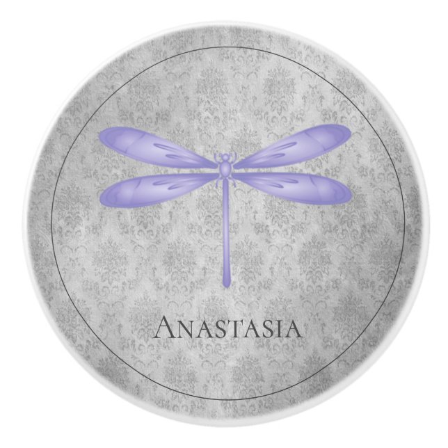 Pomo De Cerámica Damasco morado de libélula (Anverso)