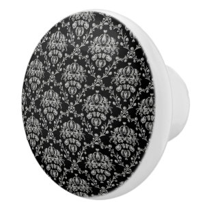 Pomo De Cerámica Damasco negro y de plata