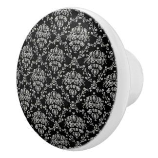 Pomo De Cerámica Damasco negro y de plata