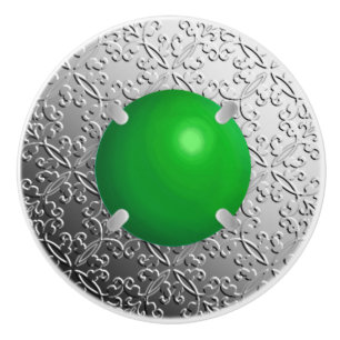 Pomo De Cerámica Damasco plateado con piedra de imitación de jade