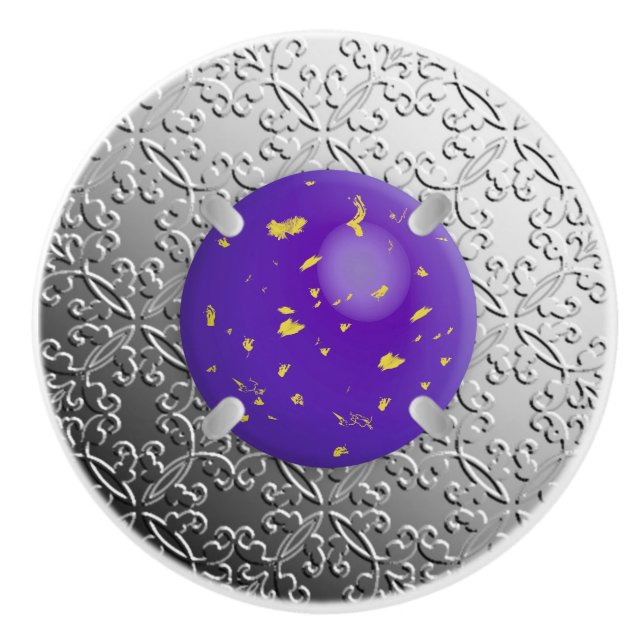 Pomo De Cerámica Damasco plateado con piedra de imitación de lapis  (Anverso)