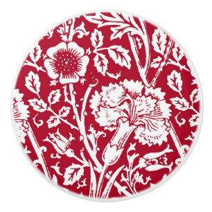 Pomo De Cerámica Damasco, rojo y blanco del clavel de Nouveau del