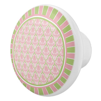 Pomo De Cerámica Damasco rosado y verde elegante lamentable