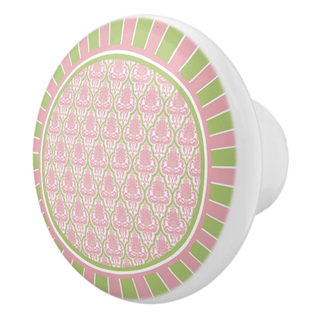 Pomo De Cerámica Damasco rosado y verde elegante lamentable (Derecha)