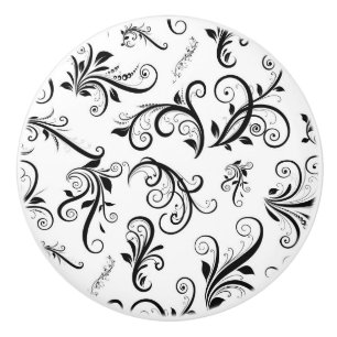 Pomo De Cerámica Damasco veneciano, patrón Damasco - Blanco negro