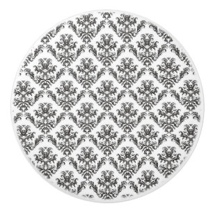 Pomo De Cerámica Damasco veneciano, patrón Damasco - Blanco negro