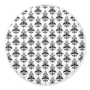 Pomo De Cerámica Damasco veneciano, patrón Damasco - Blanco negro