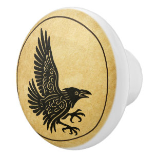 Pomo De Cerámica Dancing Norse Raven