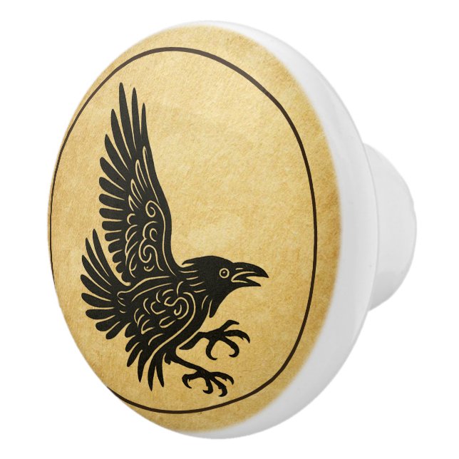 Pomo De Cerámica Dancing Norse Raven (Derecha)