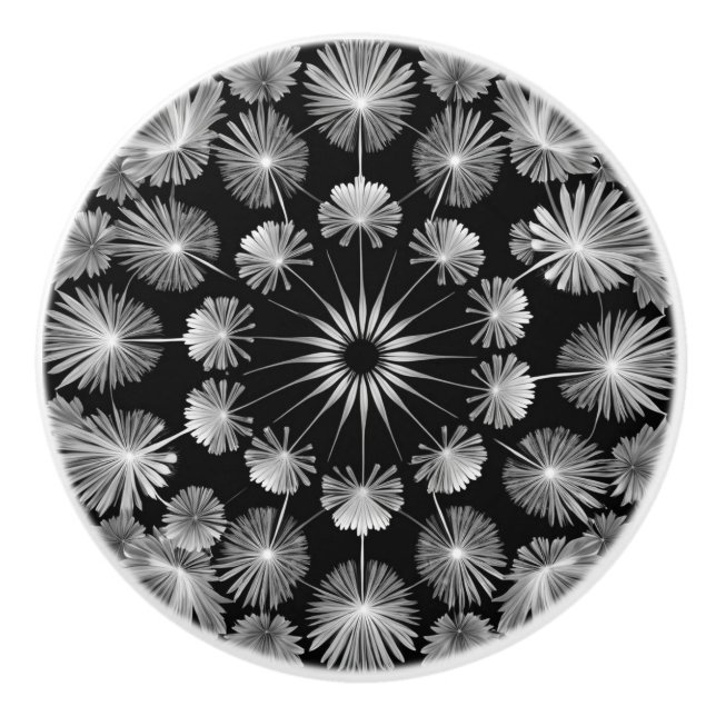 Pomo De Cerámica Dandelion blanco y negro (Anverso)