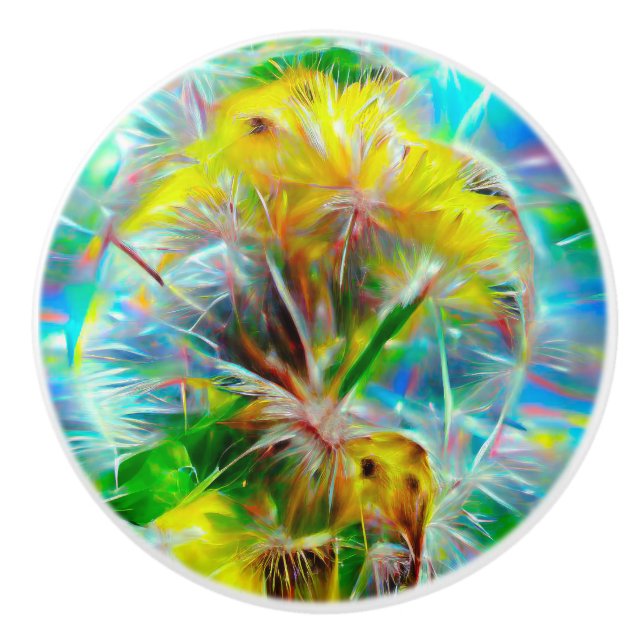 Pomo De Cerámica Dandelions etéreos en Neon Dreamscape (Anverso)