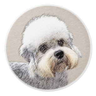 Pomo De Cerámica Dandie Dinmont Terrier Pintura Original De Perro