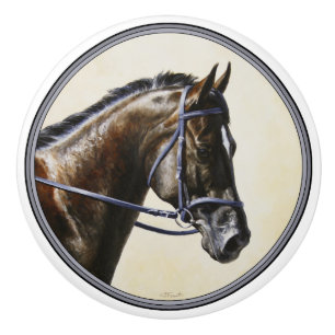 Pomo De Cerámica Dark Brown Bay Trakehner Vestido Caballo