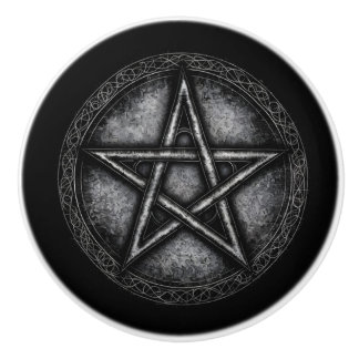 Pomo De Cerámica Dark Engraved Metal Look Pentagram