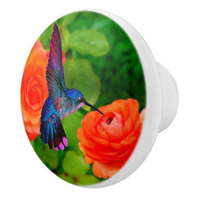 Pomo de cerámica de colibrí y flores (Derecha)