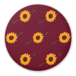 Pomo de cerámica de girasol (rojo de grano y oro)