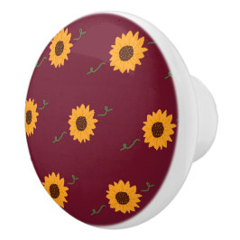 Pomo de cerámica de girasol (rojo de grano y oro)