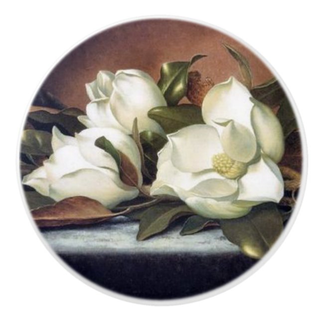 Pomo De Cerámica De Heade de la magnolia todavía de las flores (Anverso)