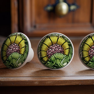 Pomo De Cerámica De Morgan BBB Pattern Vintage Green & Yellow