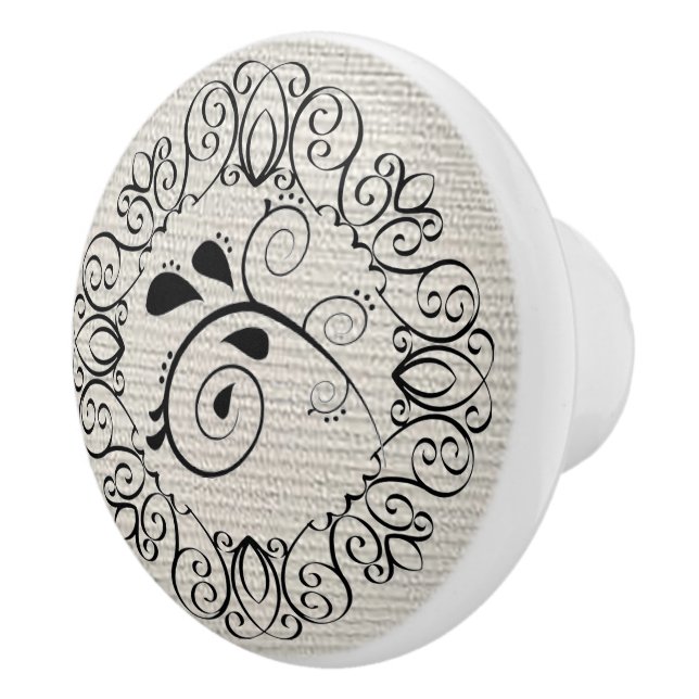 Pomo de cerámica de pergamino negro / Tirar (Derecha)