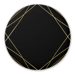 Pomo De Cerámica Deco de Glam Geométrico Moderno Dorado y Negro Ele