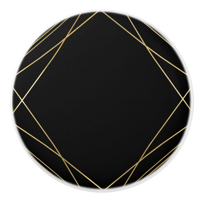 Pomo De Cerámica Deco de Glam Geométrico Moderno Dorado y Negro Ele (Anverso)