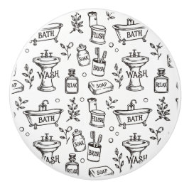 Pomo De Cerámica Decoración de Baño Vintage - Blanco/Negro