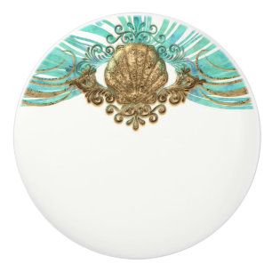 Pomo De Cerámica Decoración elegante de la Shell Glam Beach de oro
