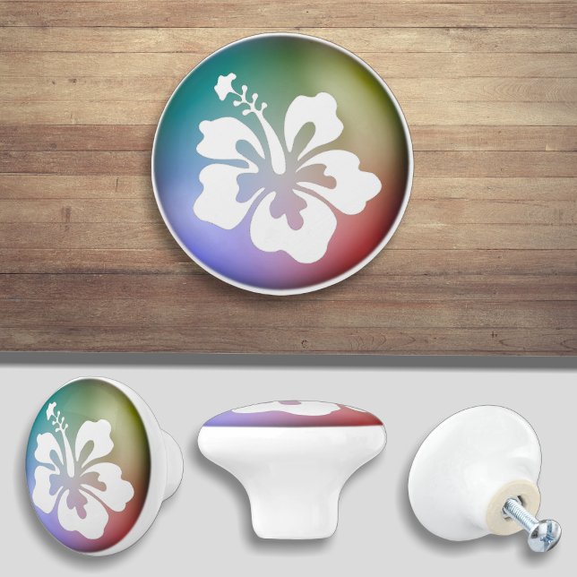 Pomo De Cerámica Decoración tropical hibiscus Rainbow Ocean Beach (Subido por el creador)