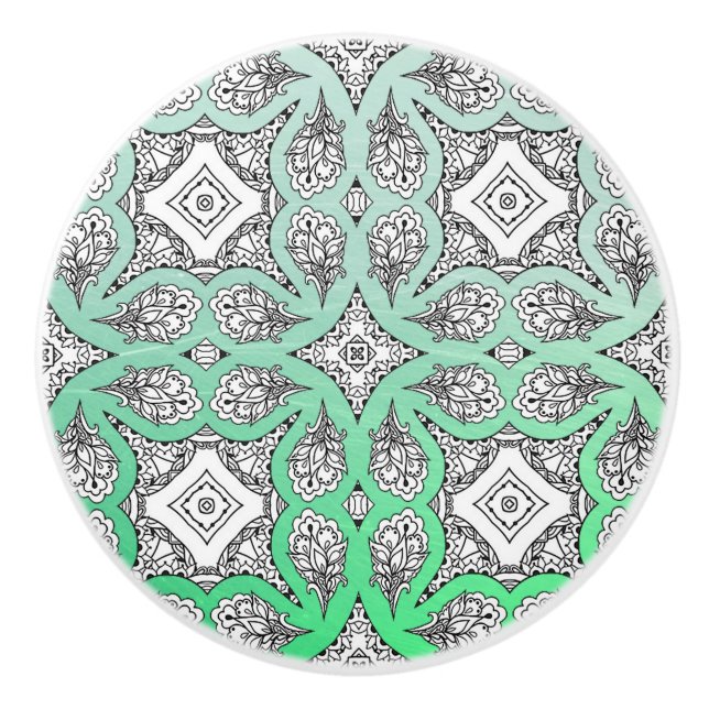 Pomo De Cerámica Decorativo de Mandala negra verde limón (Anverso)
