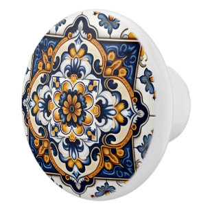 Pomo De Cerámica Decorativo Floral Botánico Mediterráneo Español