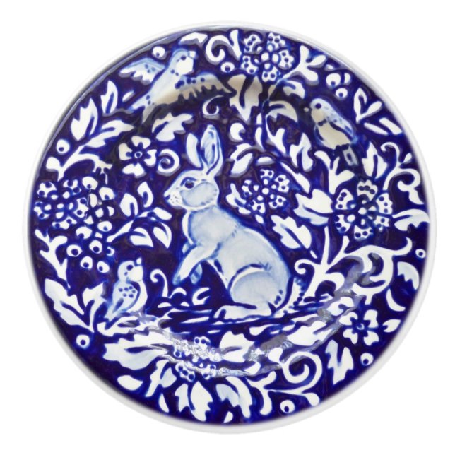 Pomo De Cerámica Dedham Blue Rabbit Ceramic Drawer Pull Knob (Anverso)