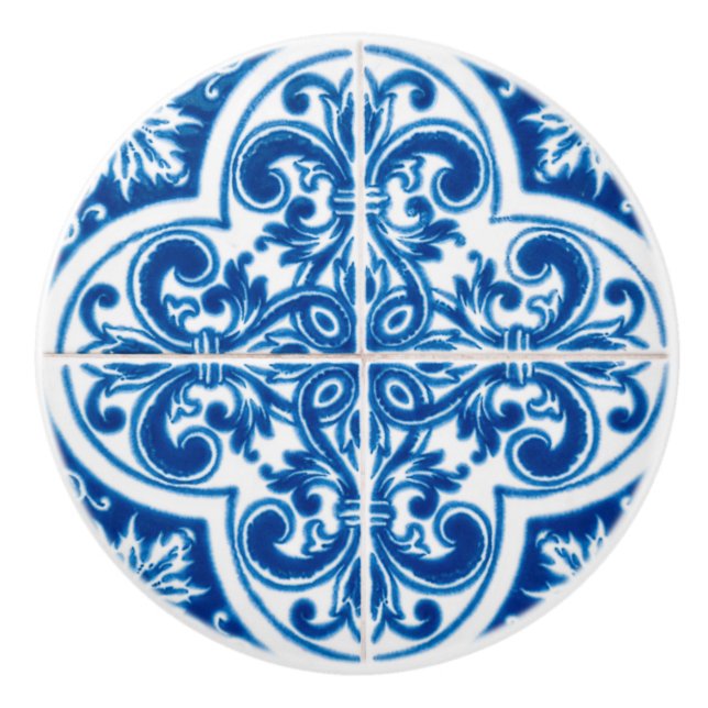 Pomo De Cerámica Deep Blook Retro Tile Look Cerámica Knob (Anverso)