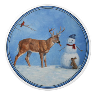 Pomo De Cerámica Deer y los divertidos Navidades Snowman