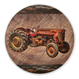 Pomo de cerámica del tractor rojo antiguo