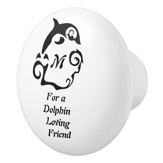 Pomo De Cerámica Delfín de silueta en un monograma de la ola del ma (Derecha)