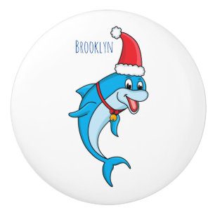 Pomo De Cerámica Delfín lindo con personalizado de Santa hat