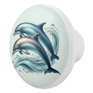 Pomo De Cerámica Delfines de una casa de playa tropical