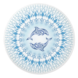Pomo De Cerámica Delfines Mandala Azul Blanco Náutico
